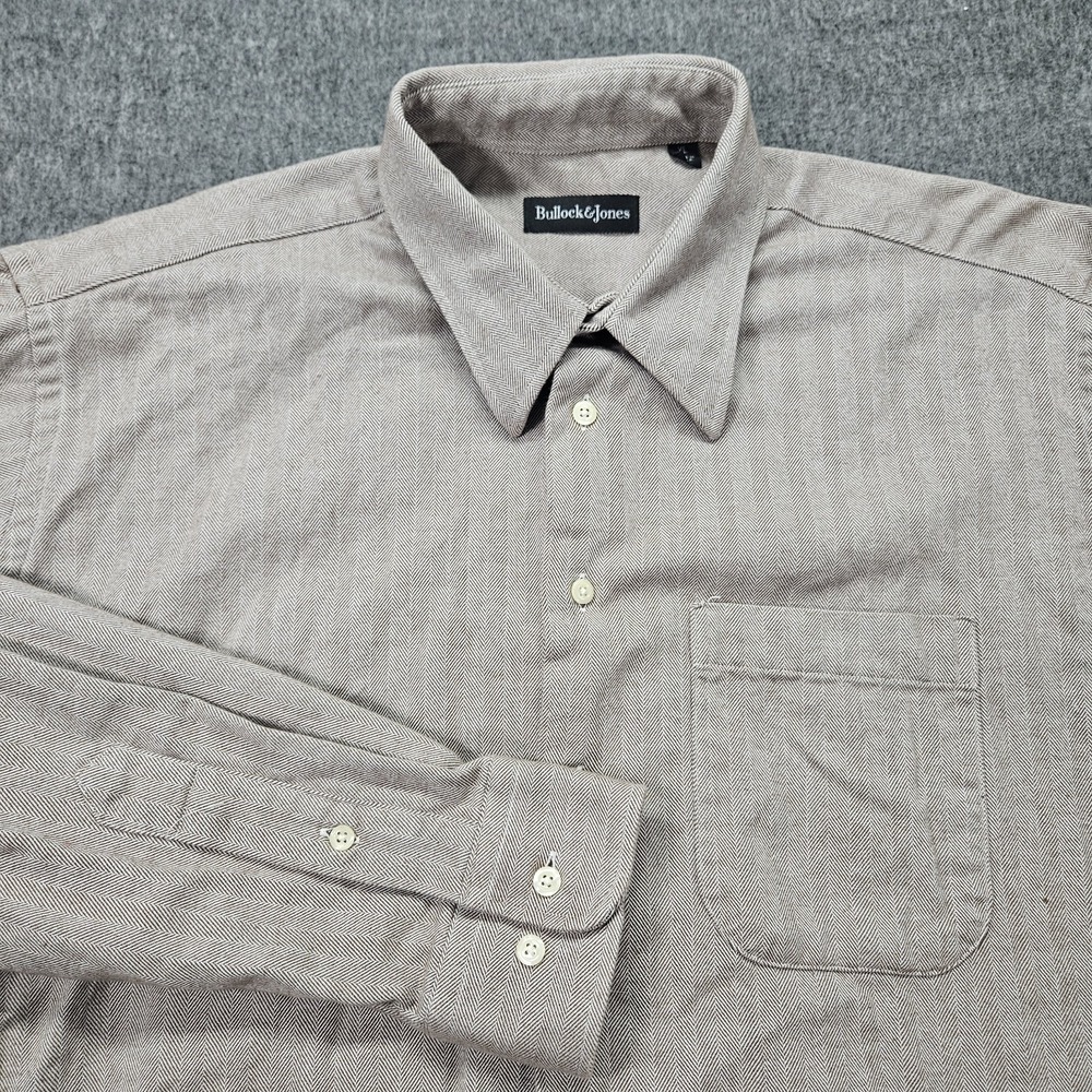 Bullock & Jones‎ Button Down Shirt Mens XL Tan Herringbone Long Sleeve USA Made